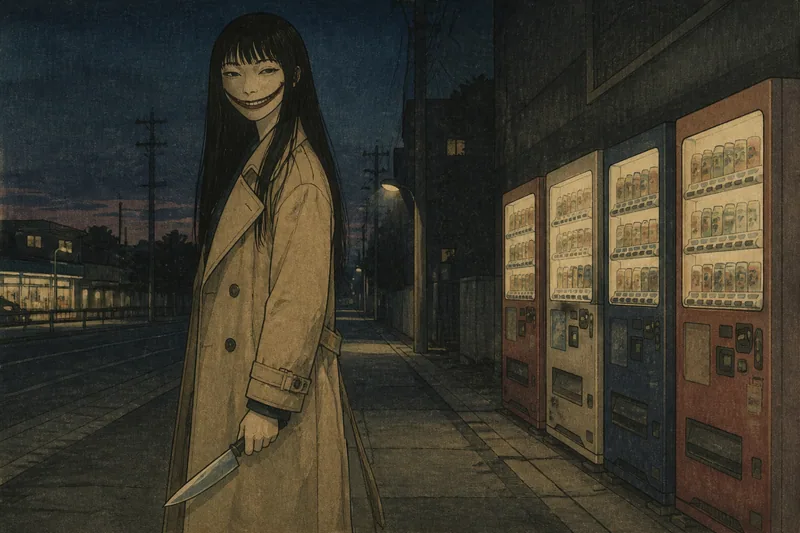 千代田区の三人連れを追う口裂け女のイメージ挿絵