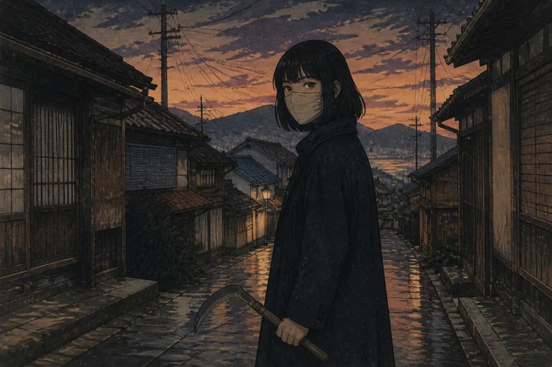 釜石の鎌を持つ口裂け女のイメージ挿絵