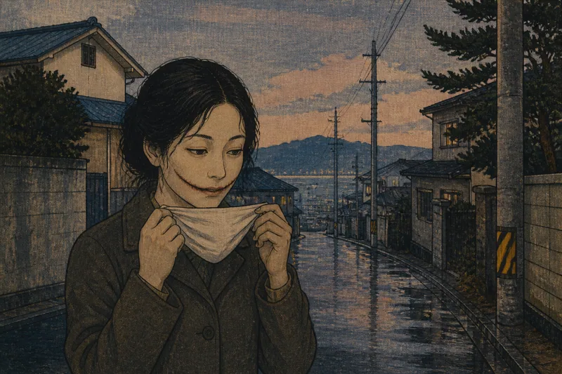 気仙沼市のマスクを外す口裂け女のイメージ挿絵