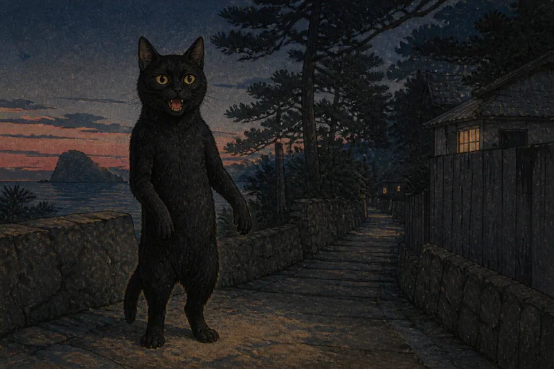 禁忌の夜に現れた黒い猫のようなもののイメージ挿絵