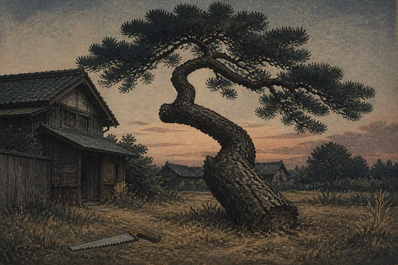 止める声を振り切って切られた曲がり松のイメージ挿絵