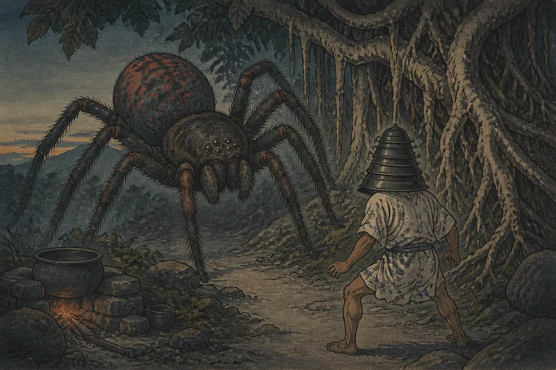 喜界町の鍋六枚で退ける大蜘蛛のイメージ挿絵