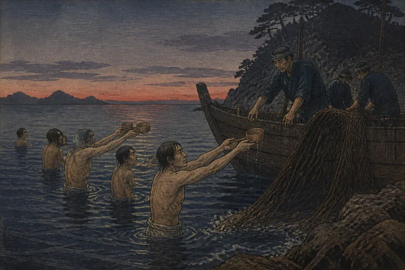 真裸の男の船幽霊のイメージ挿絵
