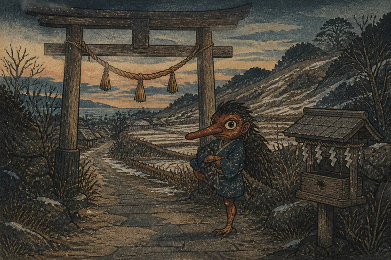 伊豆の国の足も一本の天狗のイメージ挿絵