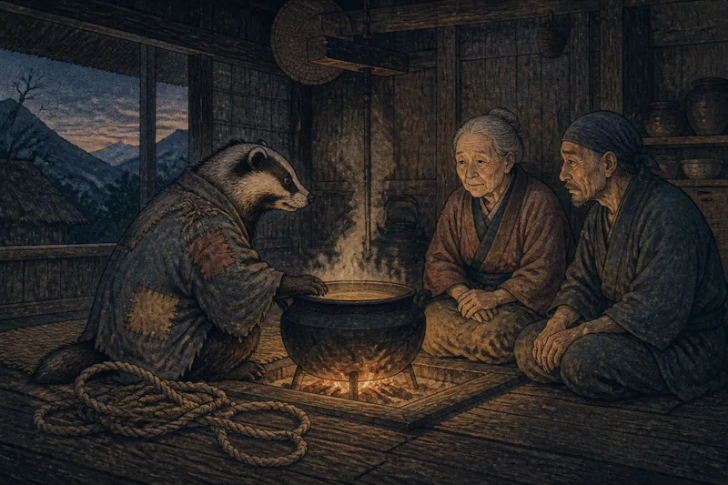 上越の老婆を煮るムジナのイメージ挿絵