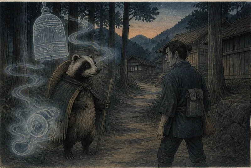 加茂の幻の鐘に惑う狢のイメージ挿絵