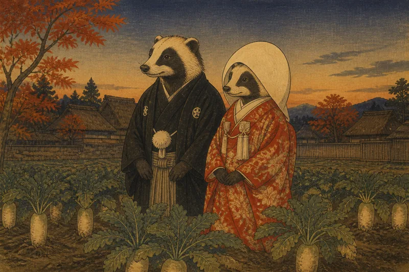 郡山市のムジナ祝言と大根禁忌のイメージ挿絵