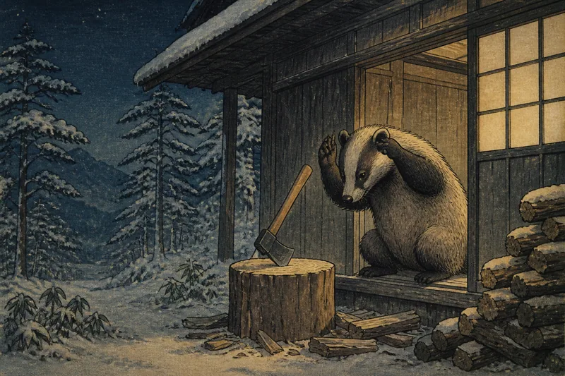 松本のむじなと雪夜の呼び合いのイメージ挿絵