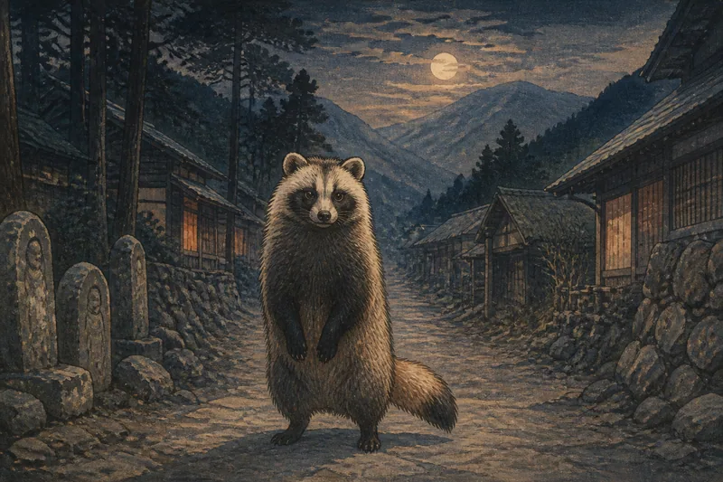 塩尻の夜道を惑わすムジナのイメージ挿絵
