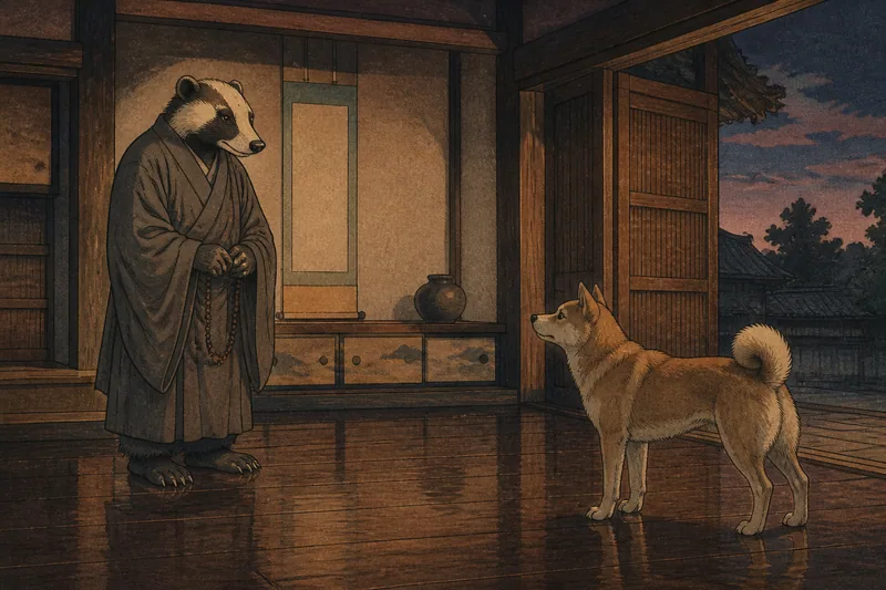 静岡の犬に正体を現すむじなのイメージ挿絵