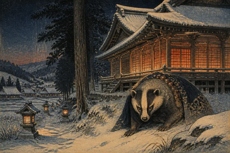 湯沢の寺火事と貉の穴のイメージ挿絵