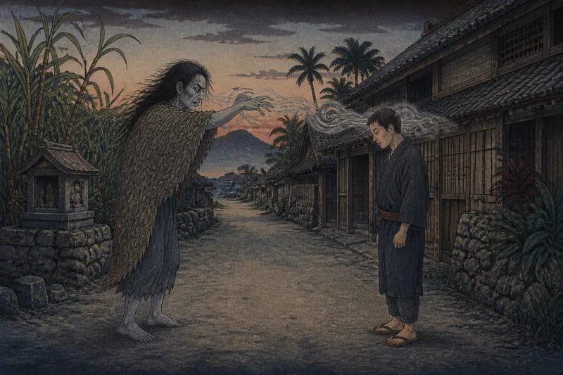 瀬戸内町の夜道の悪寒とムンの呪文のイメージ挿絵