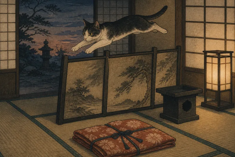 恵那の屏風で防ぐ猫の魂のイメージ挿絵
