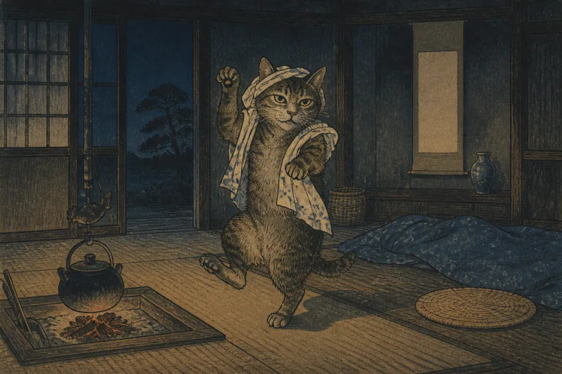 七尾の手拭をかぶる化け猫のイメージ挿絵