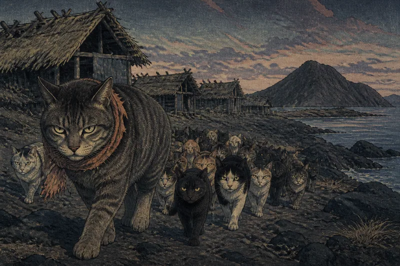式根島の猫退治のイメージ挿絵