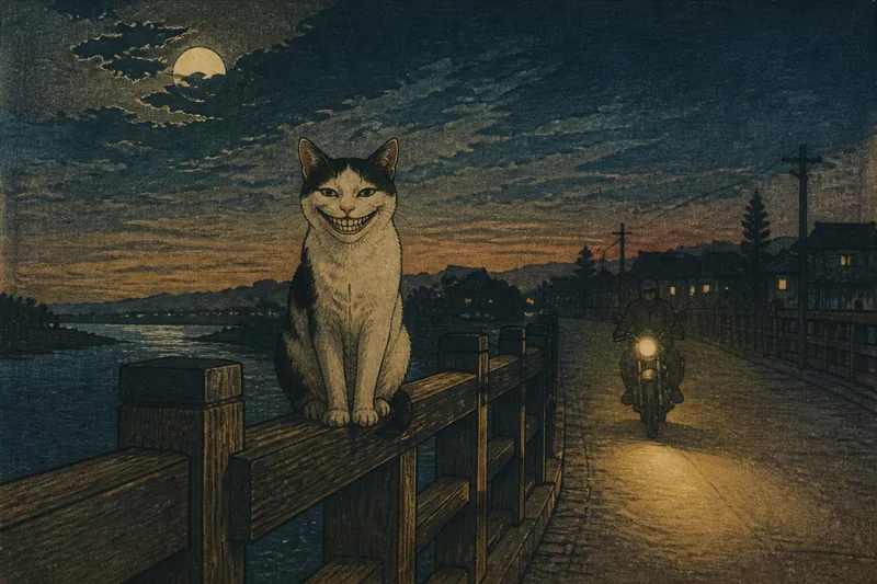 欄干で笑う猫のイメージ挿絵