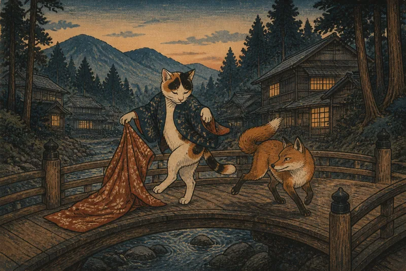 都留の猫と狐の橋踊りのイメージ挿絵