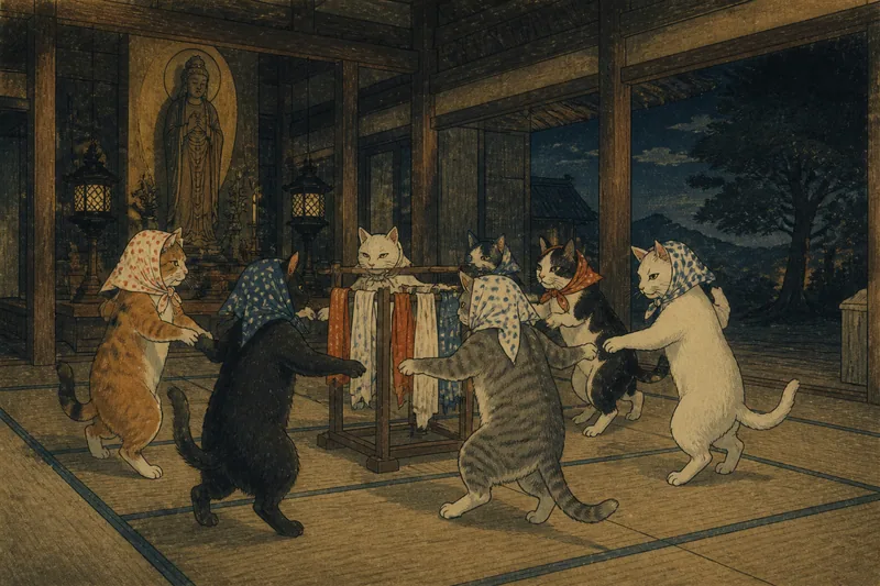 相模原の手拭い猫踊りのイメージ挿絵