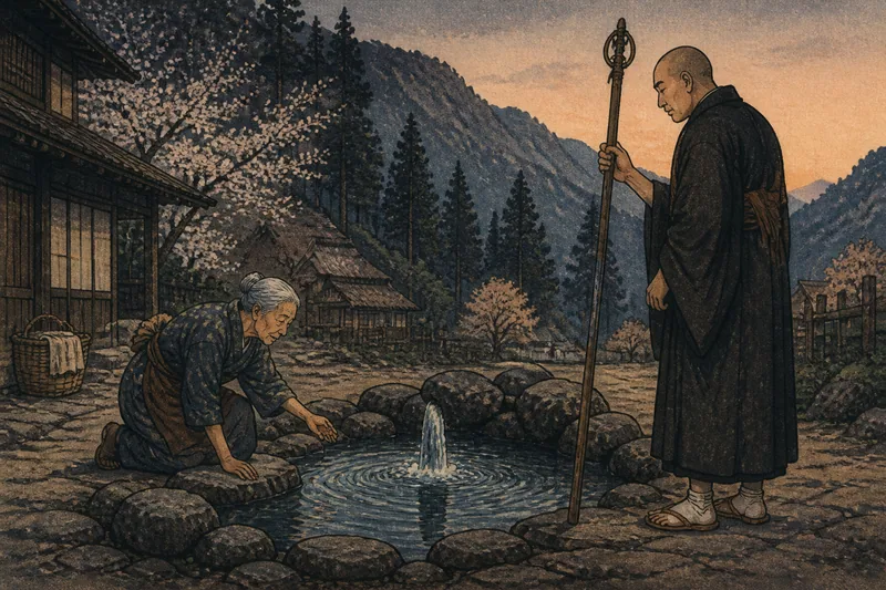 身延町の日蓮が湧かす姥清水のイメージ挿絵