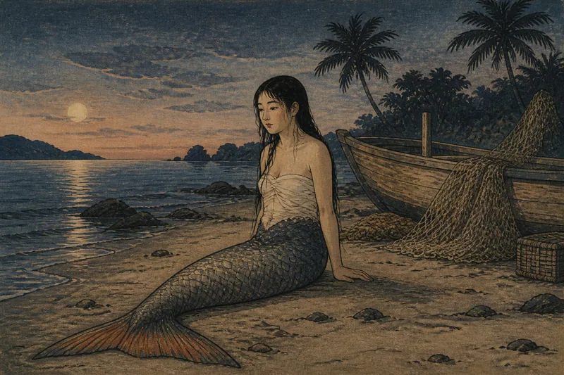 徳之島の浜に打ち上がる人魚のイメージ挿絵
