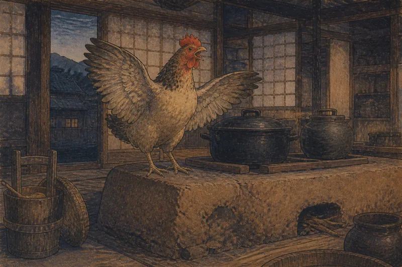 福井の雌鶏が鳴く竈のイメージ挿絵
