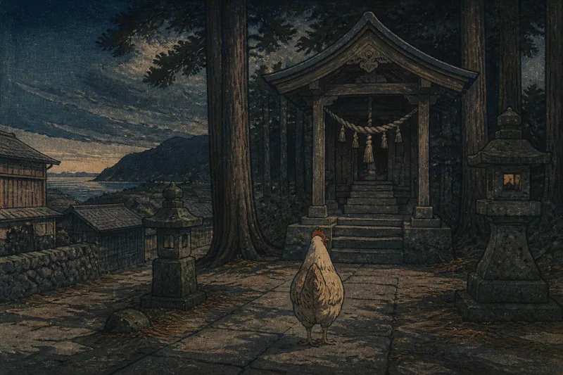 女川の二渡神社と鶏禁忌のイメージ挿絵