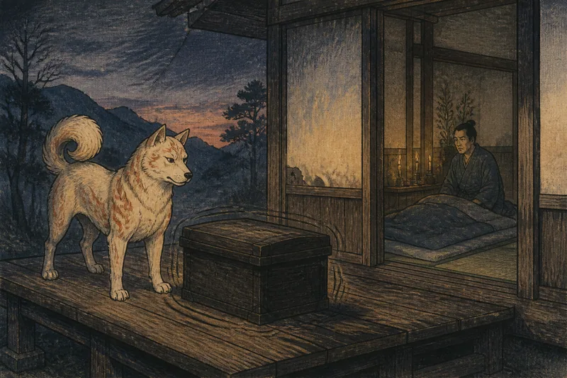 川上の縁側に響くお犬さまの音のイメージ挿絵