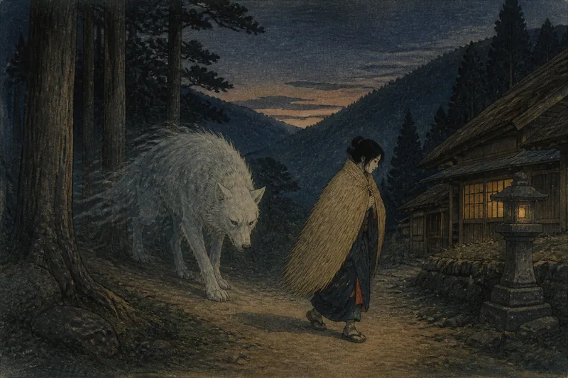 大月の夜道を送る送り犬のイメージ挿絵