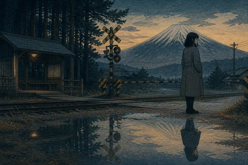 富士吉田の線路に立つ女のイメージ挿絵