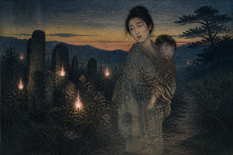 墓の火を問う女のイメージ挿絵