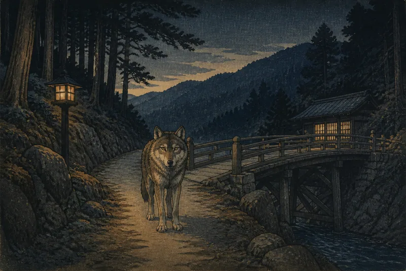 南木曽の転ぶと襲う山犬のイメージ挿絵