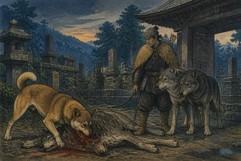 佐伯の念仏が呼ぶ狼退治の犬のイメージ挿絵