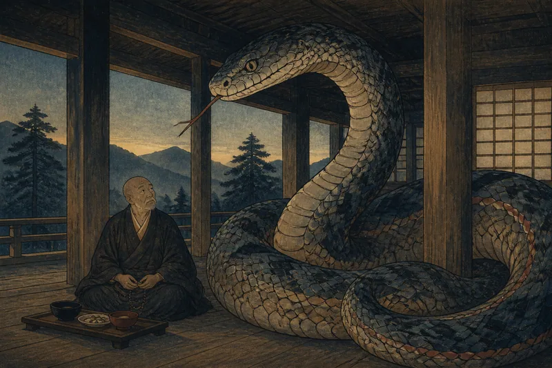 長野市の住職交代に現れる大蛇のイメージ挿絵