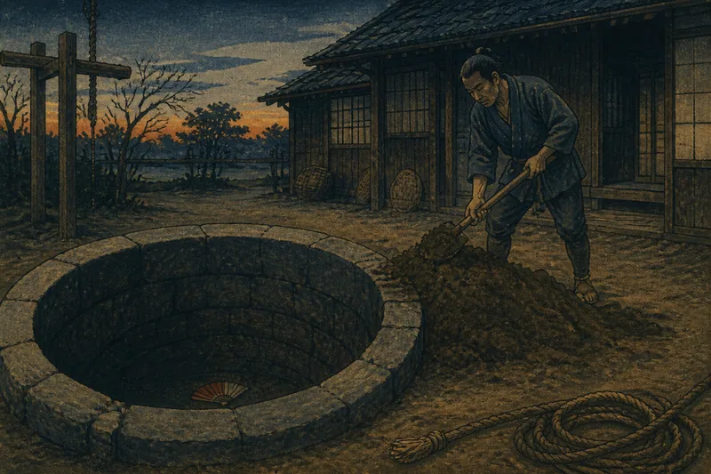 盛岡の井戸埋めに扇を入れる作法のイメージ挿絵