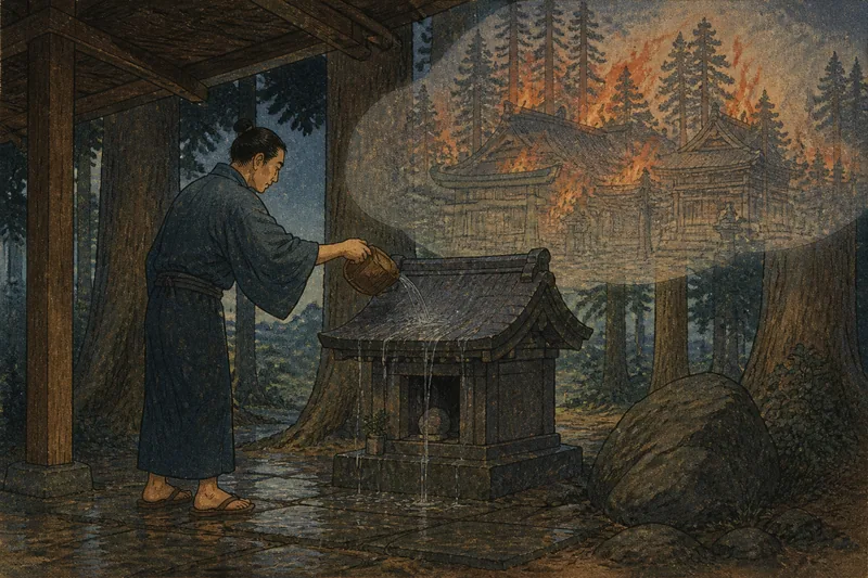 高山市の祠に水をかける霊夢のイメージ挿絵