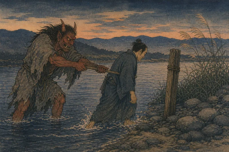 福島市の鬼に返された三途の川のイメージ挿絵
