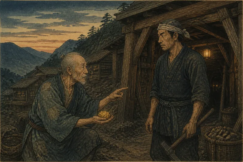 奥州の栗餅を分けた老翁のイメージ挿絵