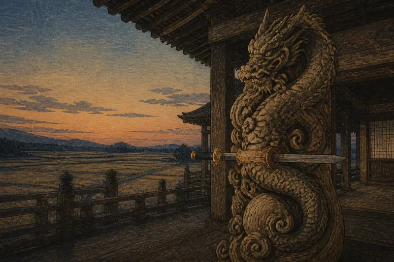 袋井の竜彫刻と腹の刀のイメージ挿絵
