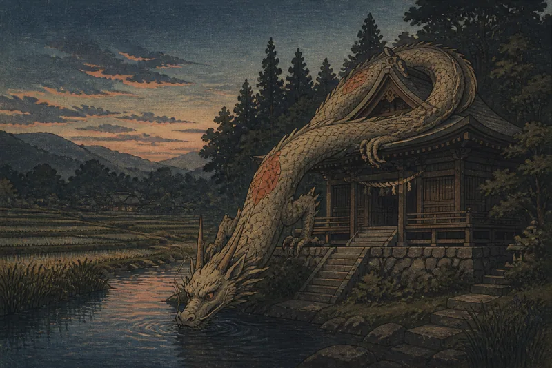 池田町の水を飲む社殿の竜のイメージ挿絵