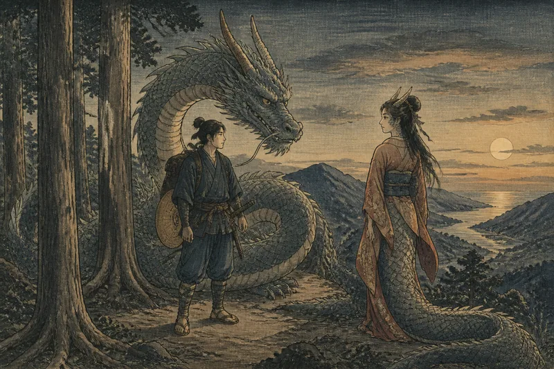 女に化けた山の龍と若侍の悲恋のイメージ挿絵