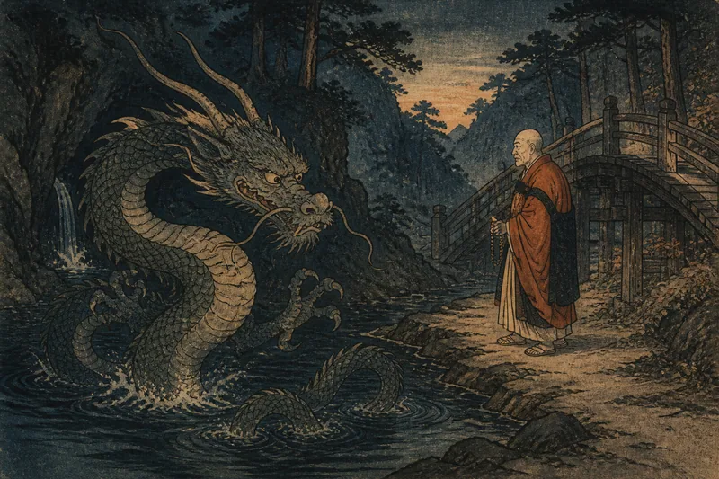 南アルプスの淵の悪竜を説く和尚のイメージ挿絵