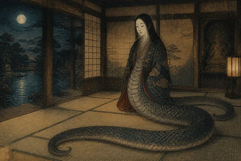 大垣の覗かれて池へ消えた竜女のイメージ挿絵