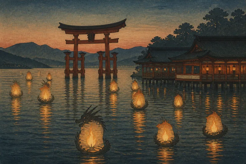廿日市の正月海上に浮く竜灯のイメージ挿絵