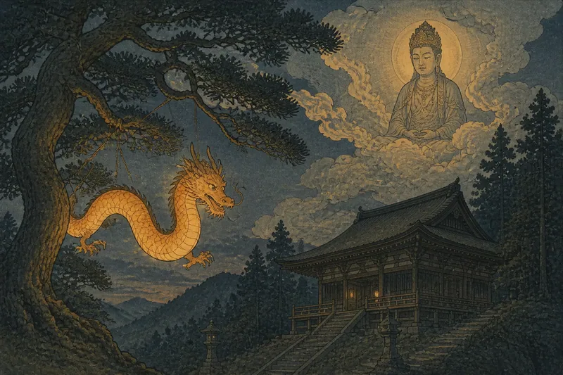 津幡町の老松に宿る龍燈のイメージ挿絵