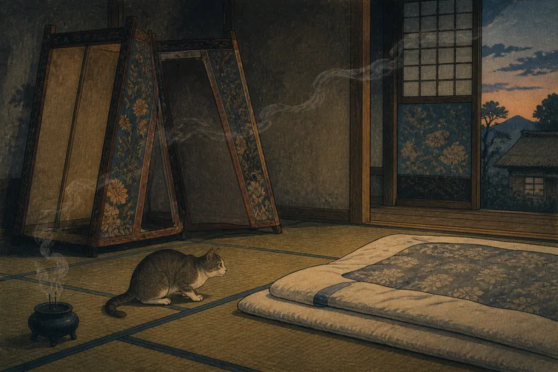 猫よけの逆さ屏風のイメージ挿絵