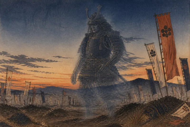 関ヶ原古戦場の武者の幽霊のイメージ挿絵