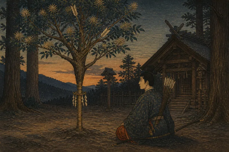 弥彦村の杖から生えた神木のイメージ挿絵