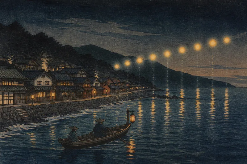 八代の海上に浮く不知火のイメージ挿絵
