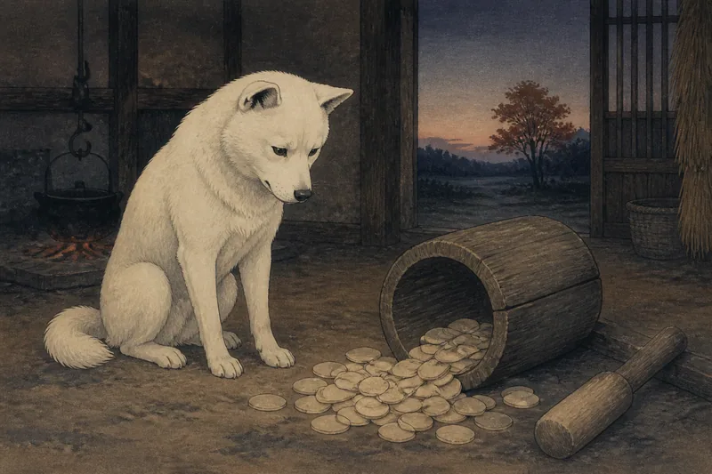 白い犬と福を呼ぶ臼のイメージ挿絵