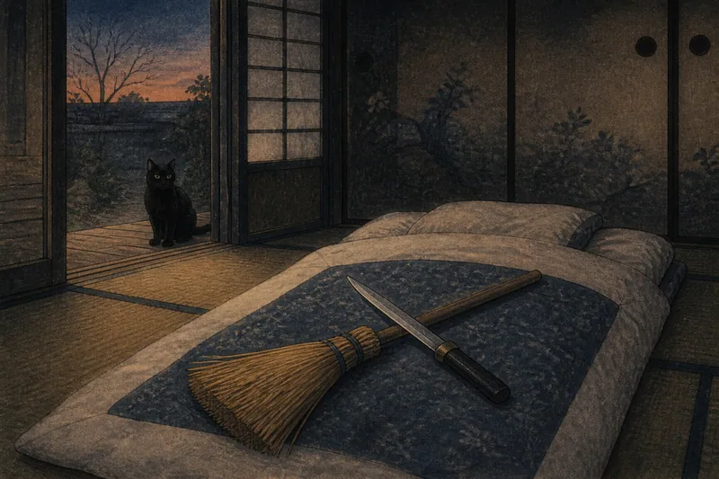 死者除けの箒と刃物のイメージ挿絵